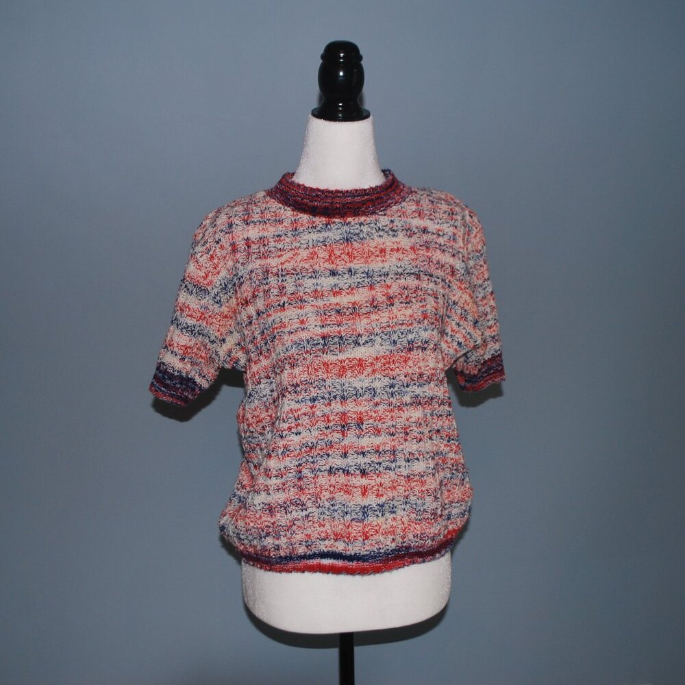 Blue White and Red Knit Crewneck Top